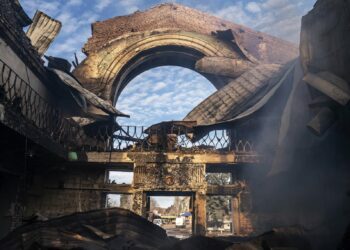 Shattered railway station in Kostiantynivka, Ukraine. Photograph: Anadolu/Getty Images