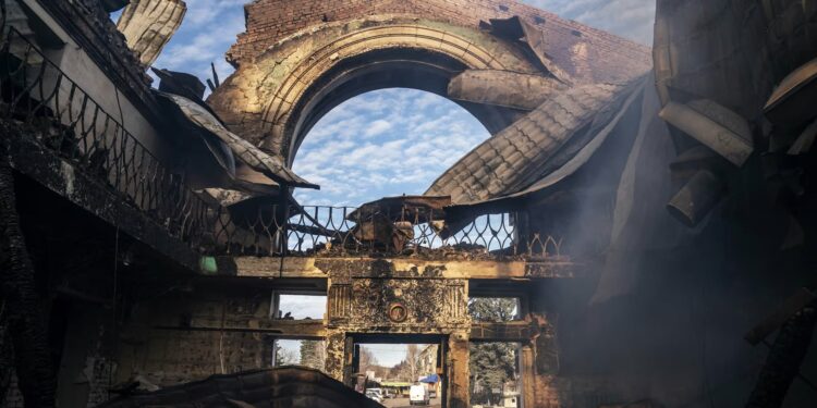 Shattered railway station in Kostiantynivka, Ukraine. Photograph: Anadolu/Getty Images